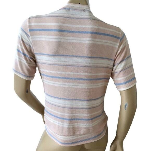 Red by BKE Womens Size Small Striped Short Sleeve Keyhole V Neck Faux Wrap Shirt - Picture 3 of 4